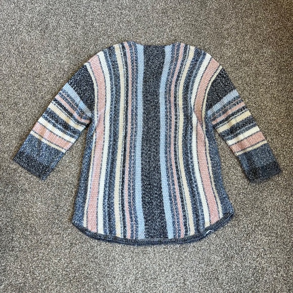 Striped Knit Pullover Sweater Pink Blue Cream Lace Up Tie 3/4 Sleeve, Size Large - Picture 7 of 7